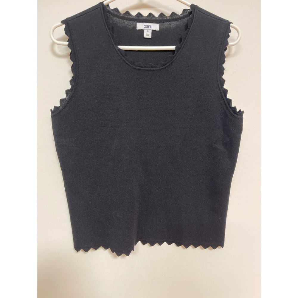 Bar III Womens Black Scalloped Trim Knit Sleeveless Tank Top XL